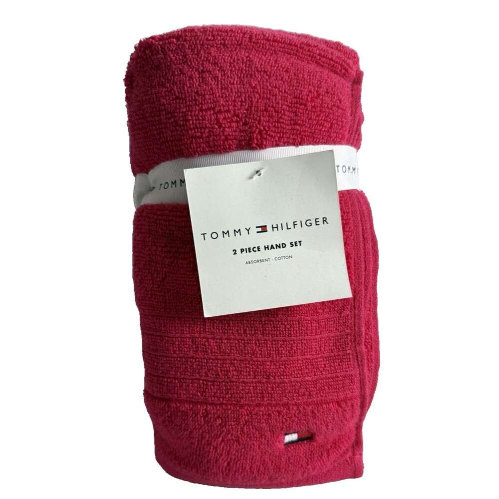 Tommy Hilfiger Hand Towels Set of 2 Bathroom Hot Pink 100% Cotton 16x30"